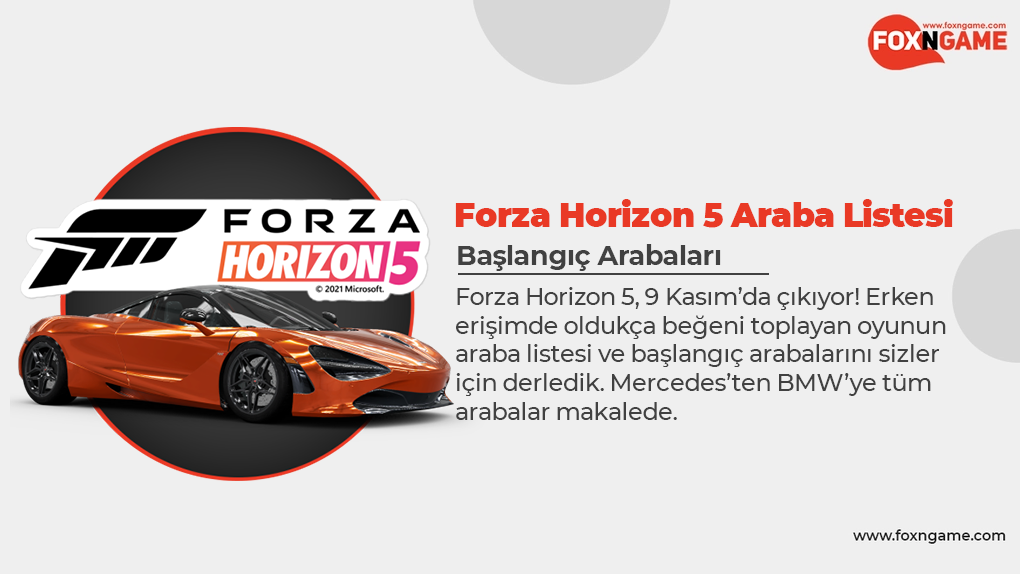 Forza Horizon 5 Araba Listesi & Başlangıç Arabaları