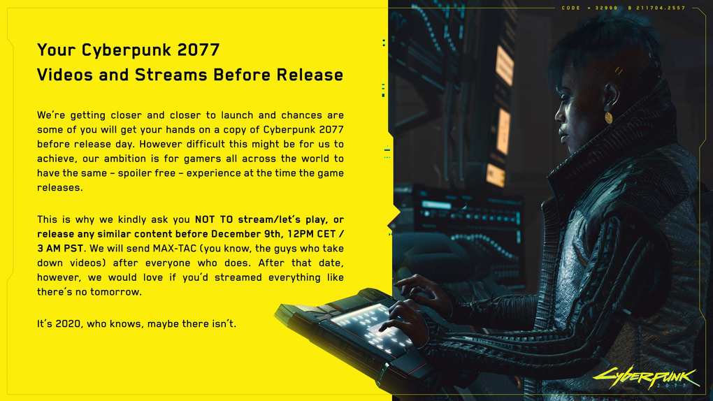 Cyberpunk 2077 Developers Warn About Release and Content