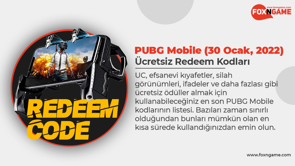 PUBG Mobile Redeem Kodları (30 Ocak, 2022) PUBG Mobile Redeem Kodları (30 Ocak, 2022)