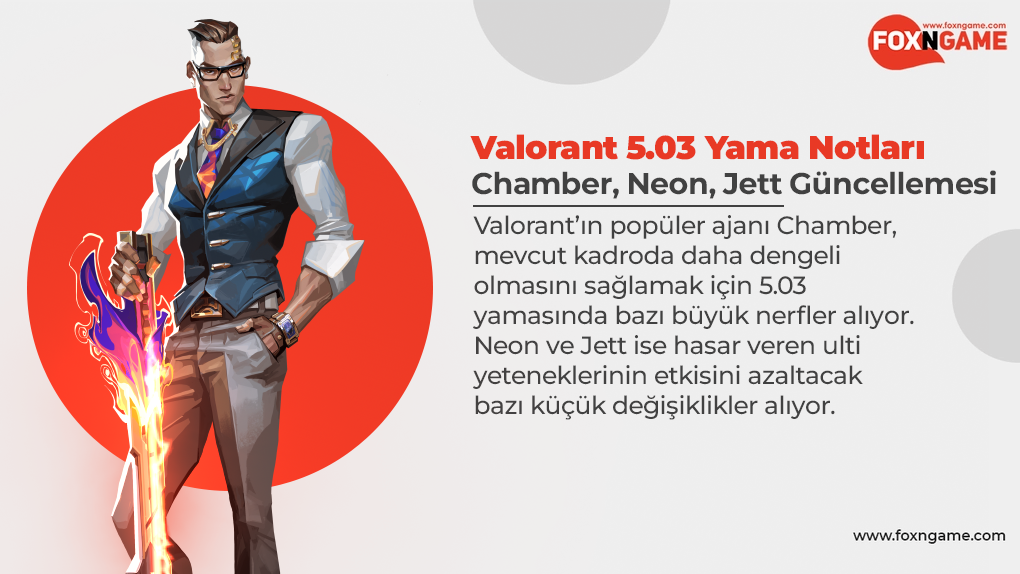 Valorant Yama 5.03: Chamber Nerf, Neon ve Jett Güncellemesi